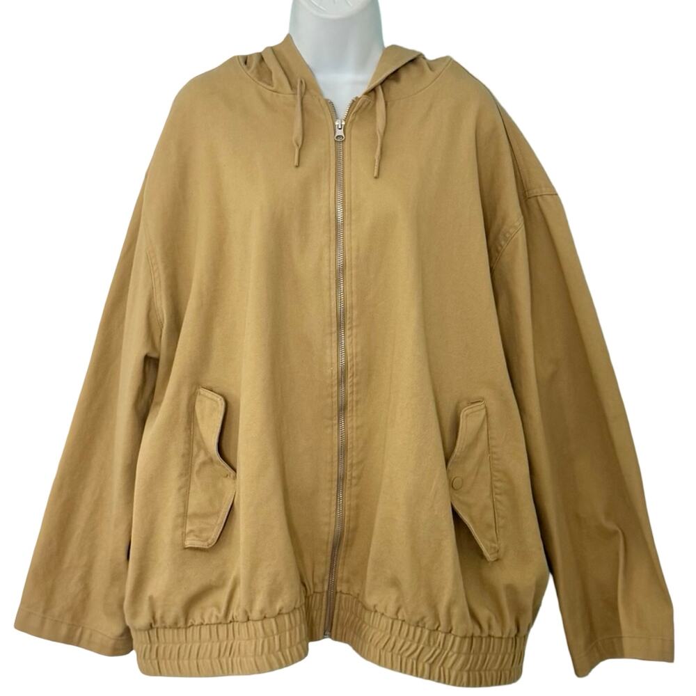 ASOS Design Stone Tan Oversized Cotton Canvas Hooded Bomber Jacket Plus Size 18 - Picture 2 of 12